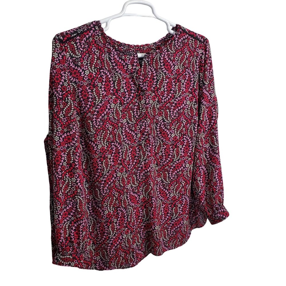 Talbots Size 2X Blouse Chiffon Floral Paisley Crochet Lace Trim 1/2 Button Pink